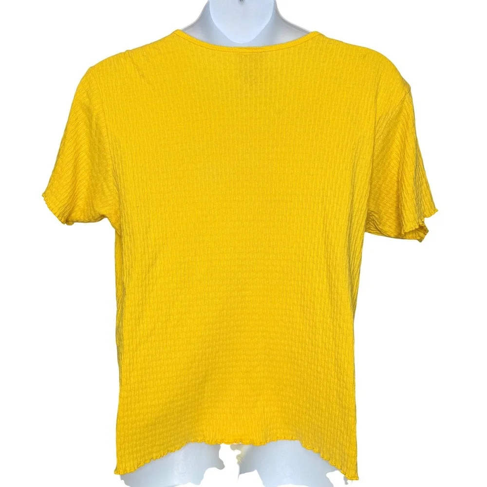 AK America Textured Ribbed Top Women 22/24 Yellow Lettuce Edge Trim Work Casual - Picture 4 of 7